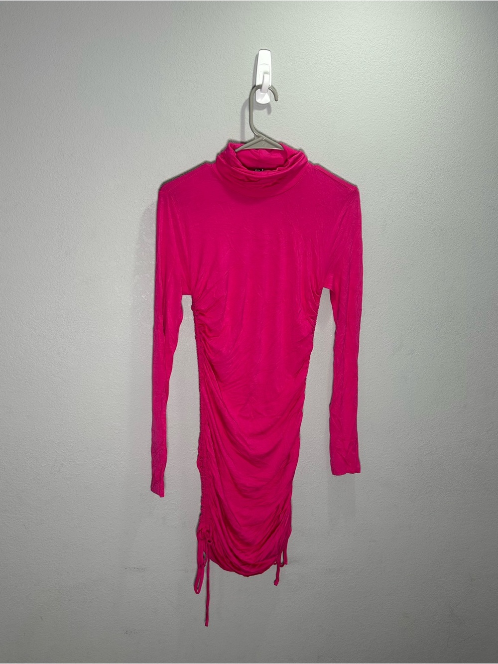 Forever 21 Neon Pink Ruched Long Sleeve Turtleneck Dress